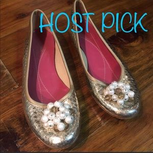 Kate spade gold flats with pearls